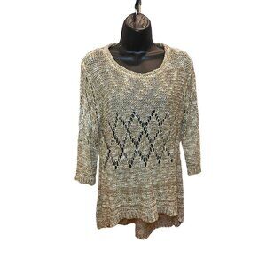 Selfie Couture Brown Crochet Asymmetrical Hem Sweater
